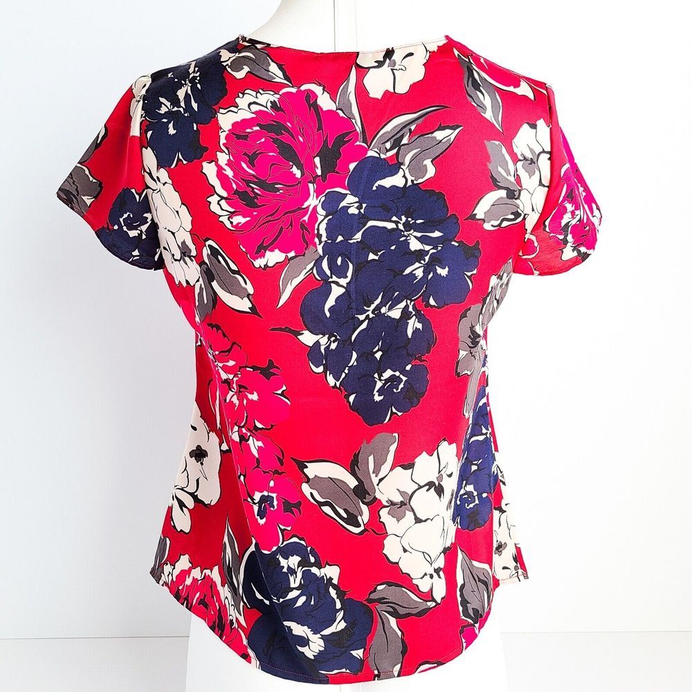 Talbots Short Sleeve Blouse Top Womens 2P Floral V-Neck Multicolor New w/ Tag - Picture 4 of 7